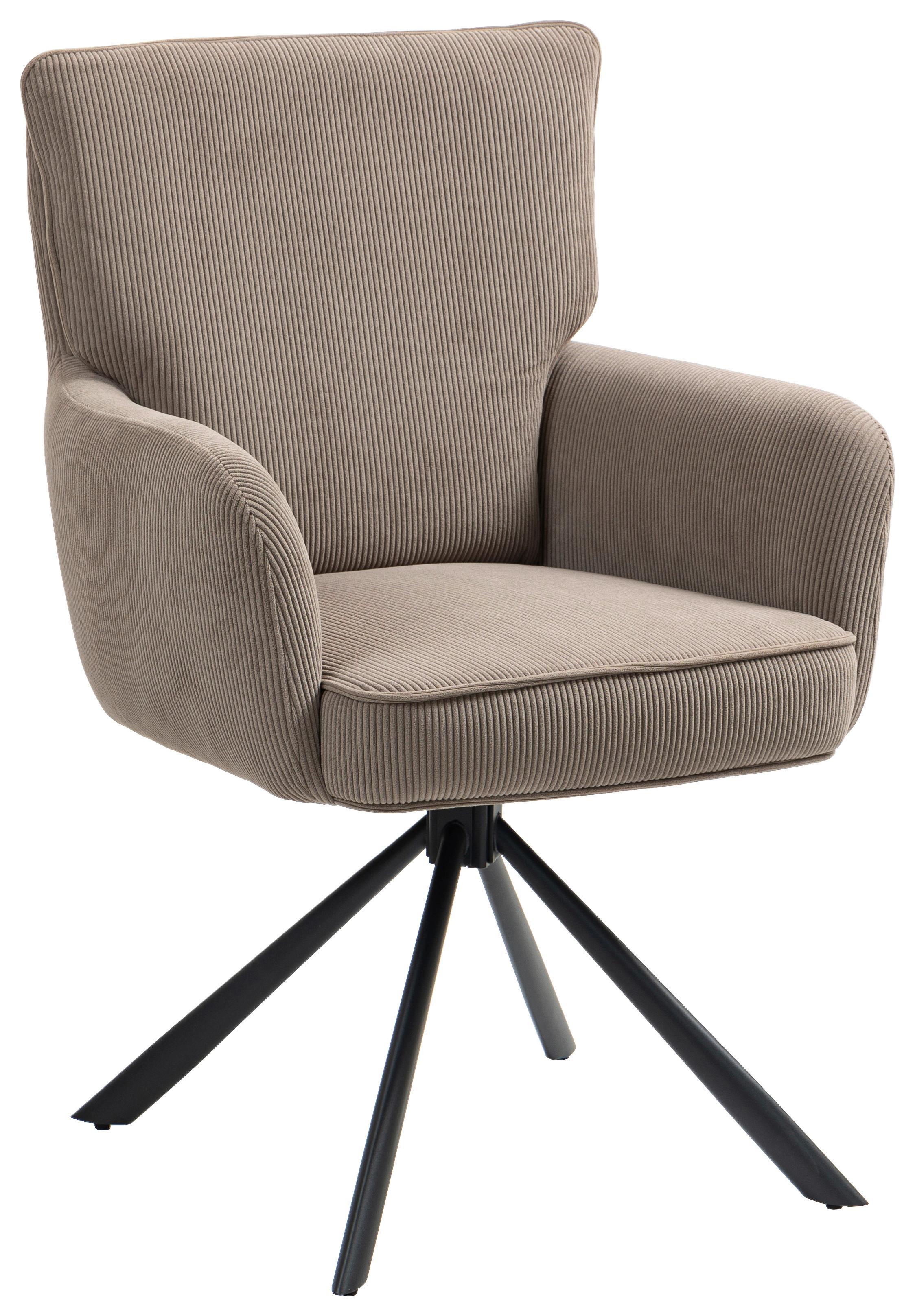 Armlehnstuhl Mila Cord Braun Sitzfl. 180° drehbar, B: 60cm - Schwarz/Braun, KONVENTIONELL, Textil/Metall (60/95/67cm) - MID.YOU