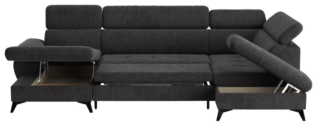Wohnlandschaft mit Bettkasten Hudson Dunkelgrau - Schlammfarben/Dunkelgrau, Textil (166/324/207cm) - MID.YOU