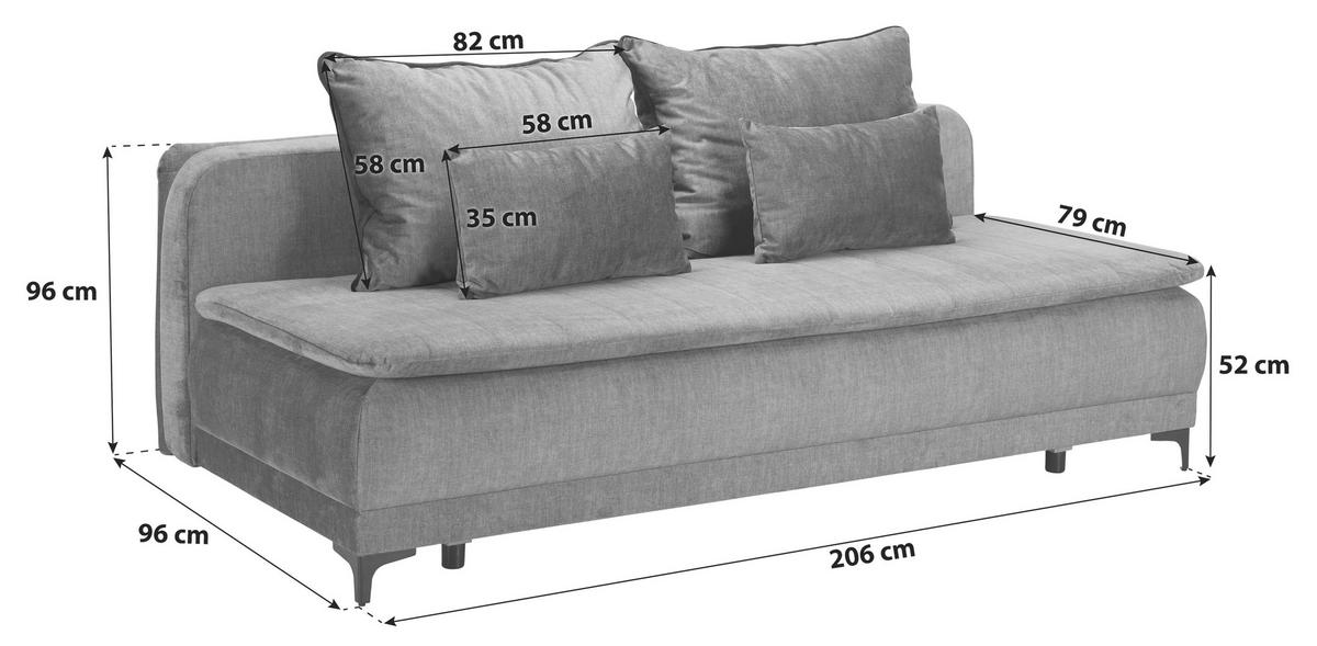 Boxspringsofa Tom Mit Schlaffunktion & Bettkasten - Anthrazit/Schwarz, MODERN, Textil (206/96/96cm) - Ondega