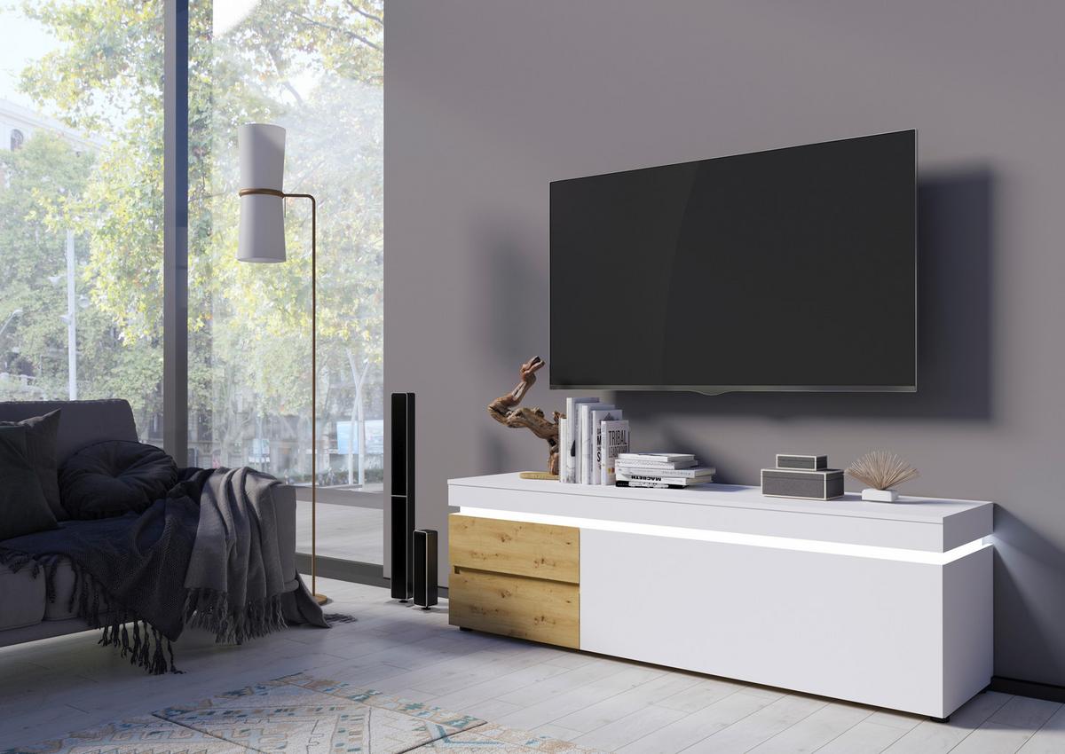 Tv-element Luci Weiß Eiche Artisan/weiß B: 180,5 Cm - Eiche Artisan/Weiß, Trend, Holzwerkstoff (180,5/56,7/48cm) - MID.YOU