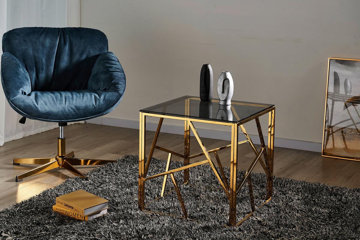 Beistelltisch Grau, Goldfarben L: 55 Cm - Goldfarben/Grau, Design, Glas/Metall (55/55/55cm) - Livetastic
