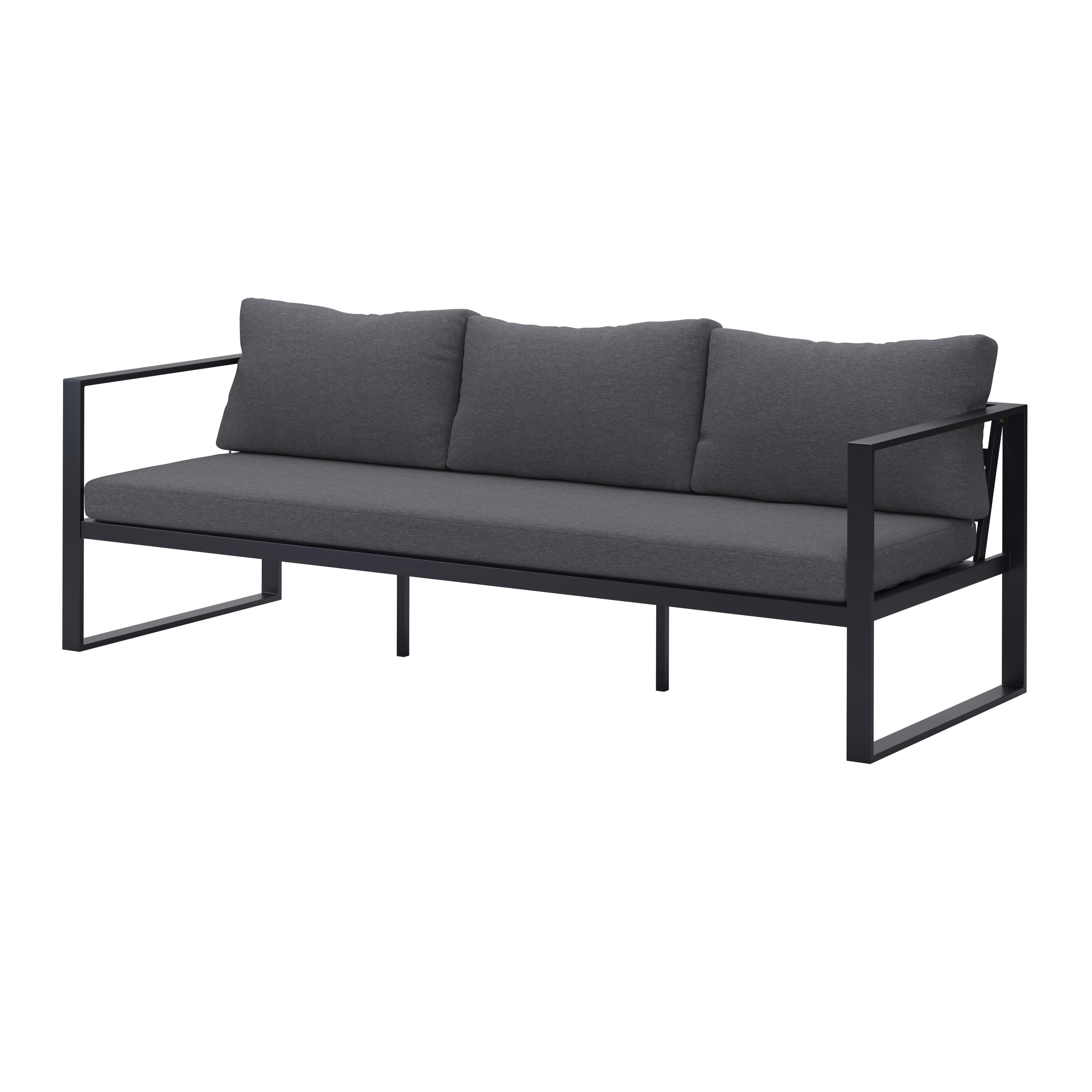 Loungegarnitur Brest - Anthrazit, MODERN, Textil/Metall (198/63/76cm) - Beldano