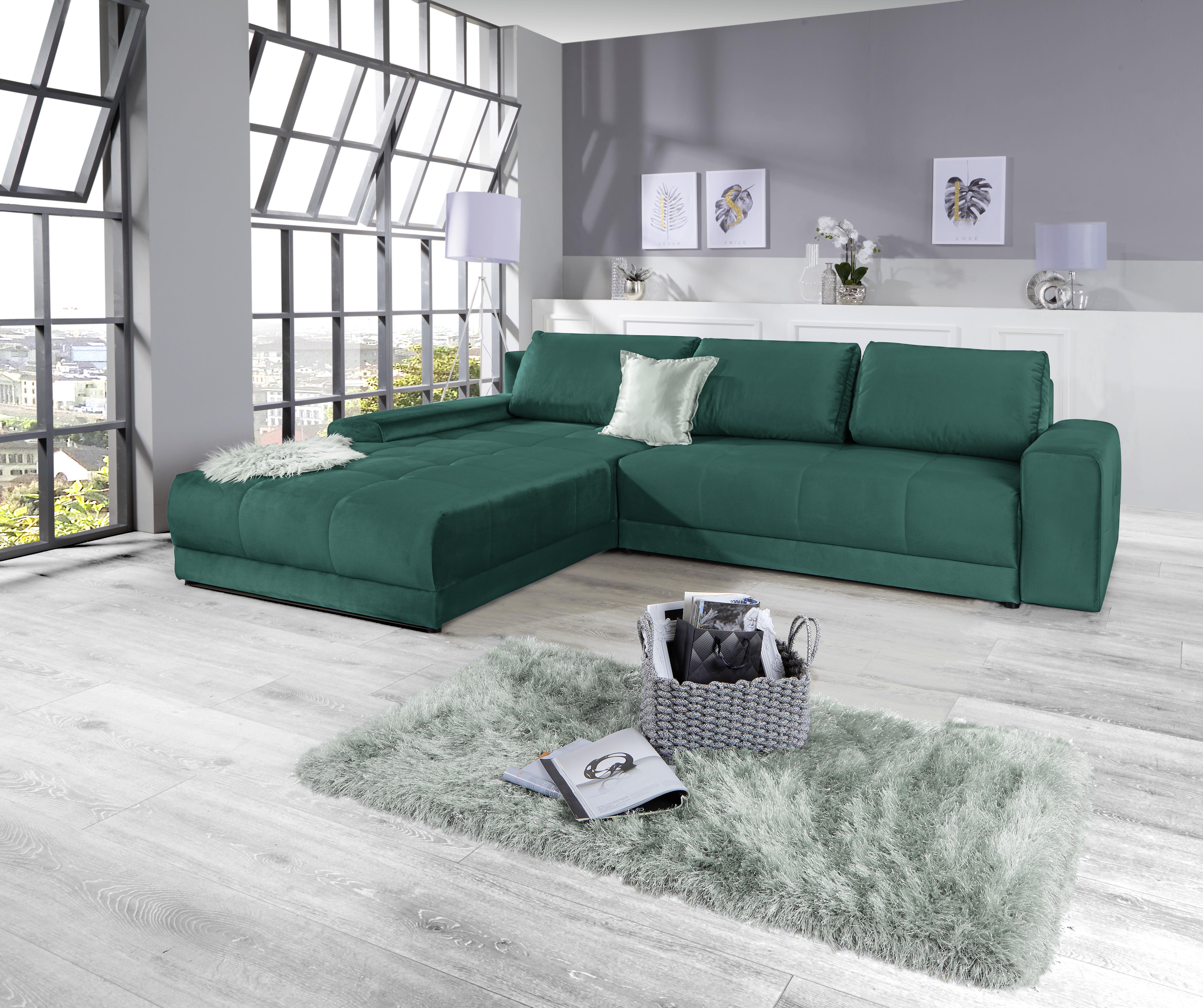 Ecksofa Mit Schlaffunktion + Bettkasten Adria Smaragdgrün - Smaragdgrün, MODERN, Textil (213/308cm) - Luca Bessoni