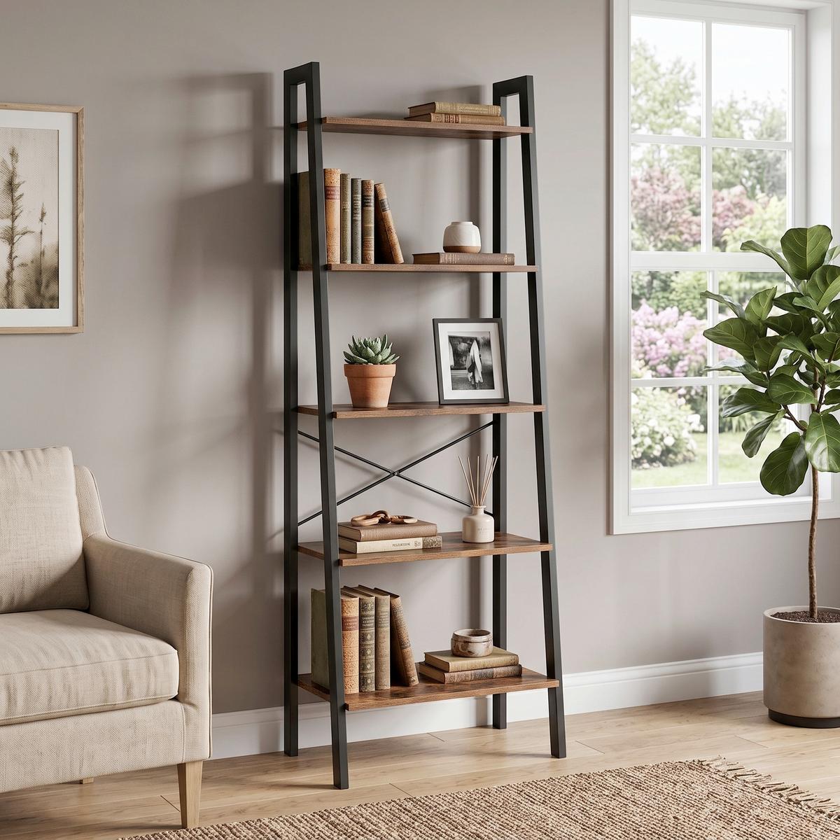 Regál IRON - hnedá/čierna, Basics, kompozitné drevo (56,2/172,1/34cm) - Boxxx