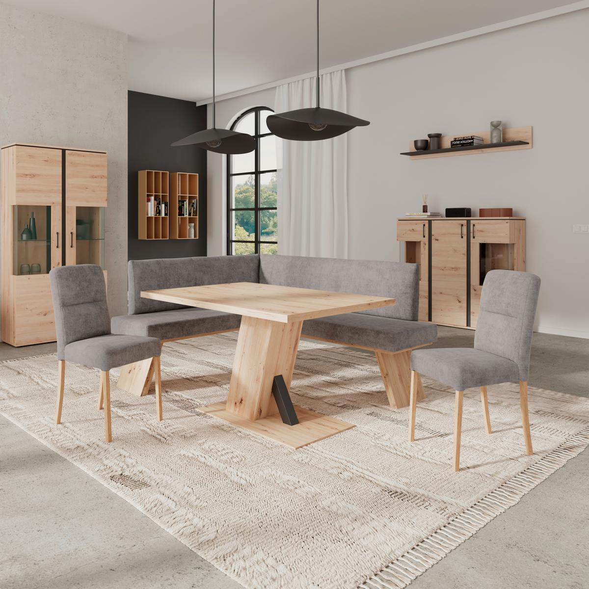 Eckbank Emma II Webstoff Grau, B: 150 cm - Eichefarben/Grau, KONVENTIONELL, Holzwerkstoff/Textil (150/185cm)