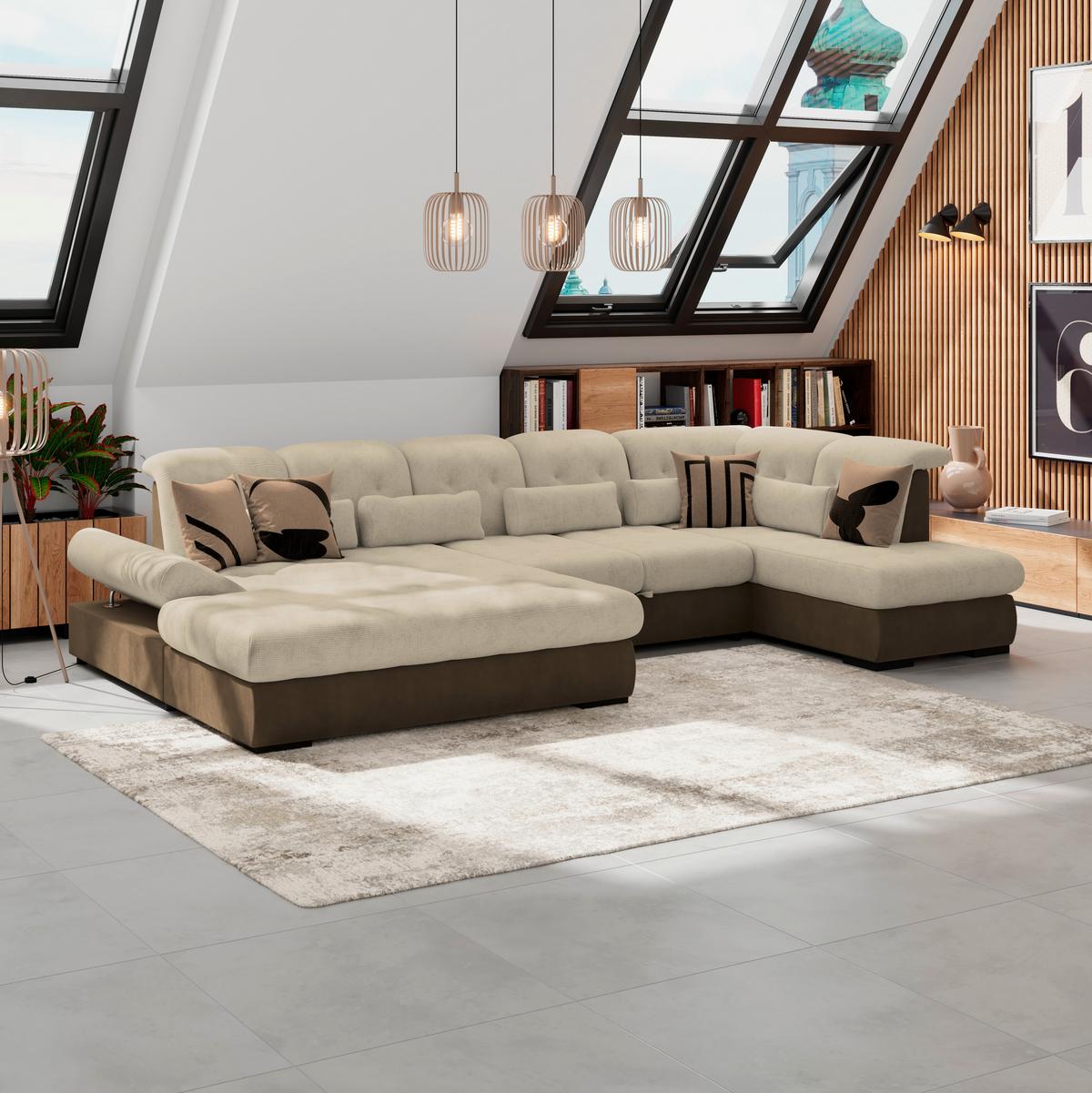 Wohnlandschaft Madera Cremefarben, S: 358x212 Cm - Hellbraun/Creme, KONVENTIONELL, Kunststoff/Textil (190/358/212cm)
