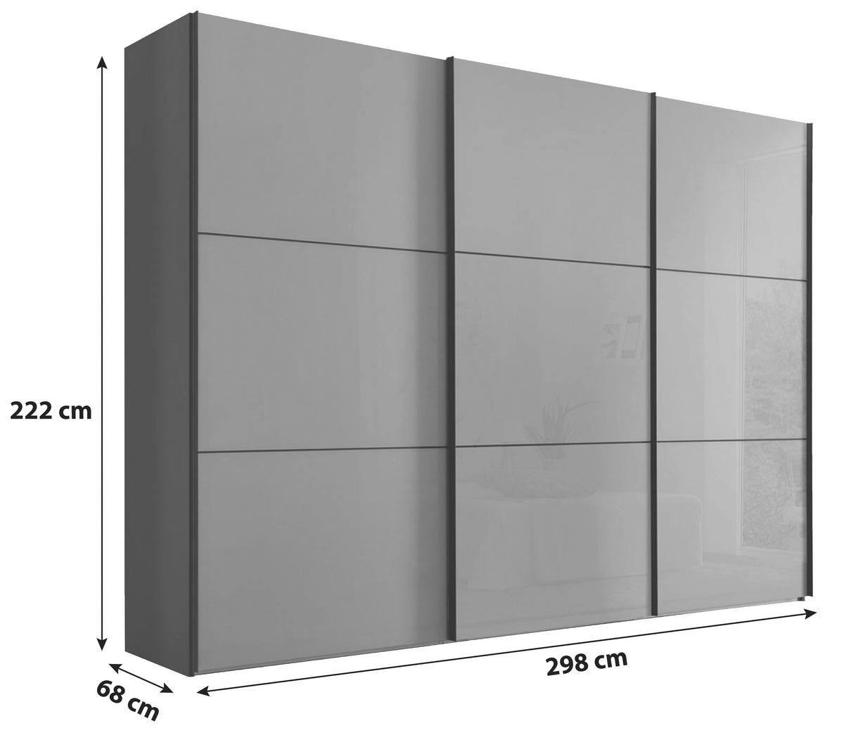 Schwebetürenschrank Glasfront 298 Cm Includo, Hellgrau - Dunkelgrau/Hellgrau, MODERN, Glas/Holzwerkstoff (298/222/68cm)
