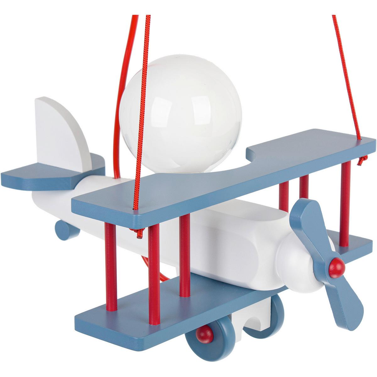 Kinderhängeleuchte Flugzeug H: 75 Cm 1-Flammig - Blau/Rot, KONVENTIONELL, Holz (29/31/75cm)