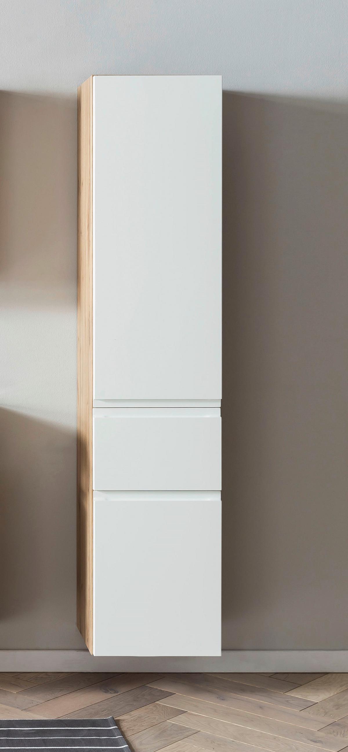 Badezimmer Hochschrank Varese BxH 40x180 cm Weiß/Eiche Dekor - Eiche Wotan/Weiß, MODERN, Holzwerkstoff (40/180/35cm) - Held
