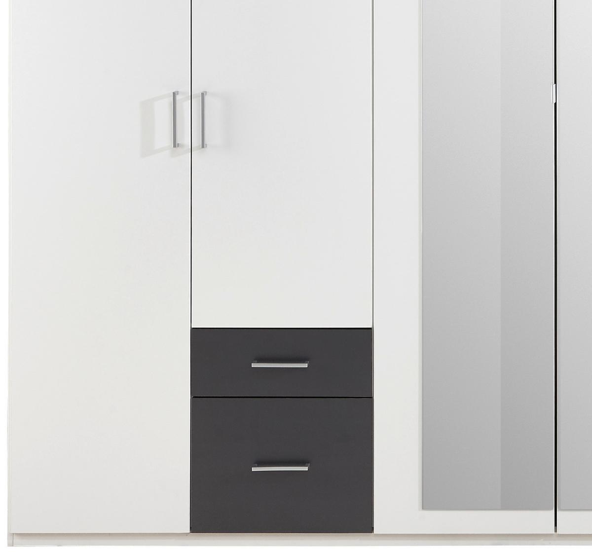 Drehtürenschrank Mit Spiegel + Laden 270cm Fly, Weiß/graphit - Graphitfarben/Weiß, Design, Glas/Holzwerkstoff (270/210/58cm) - MID.YOU