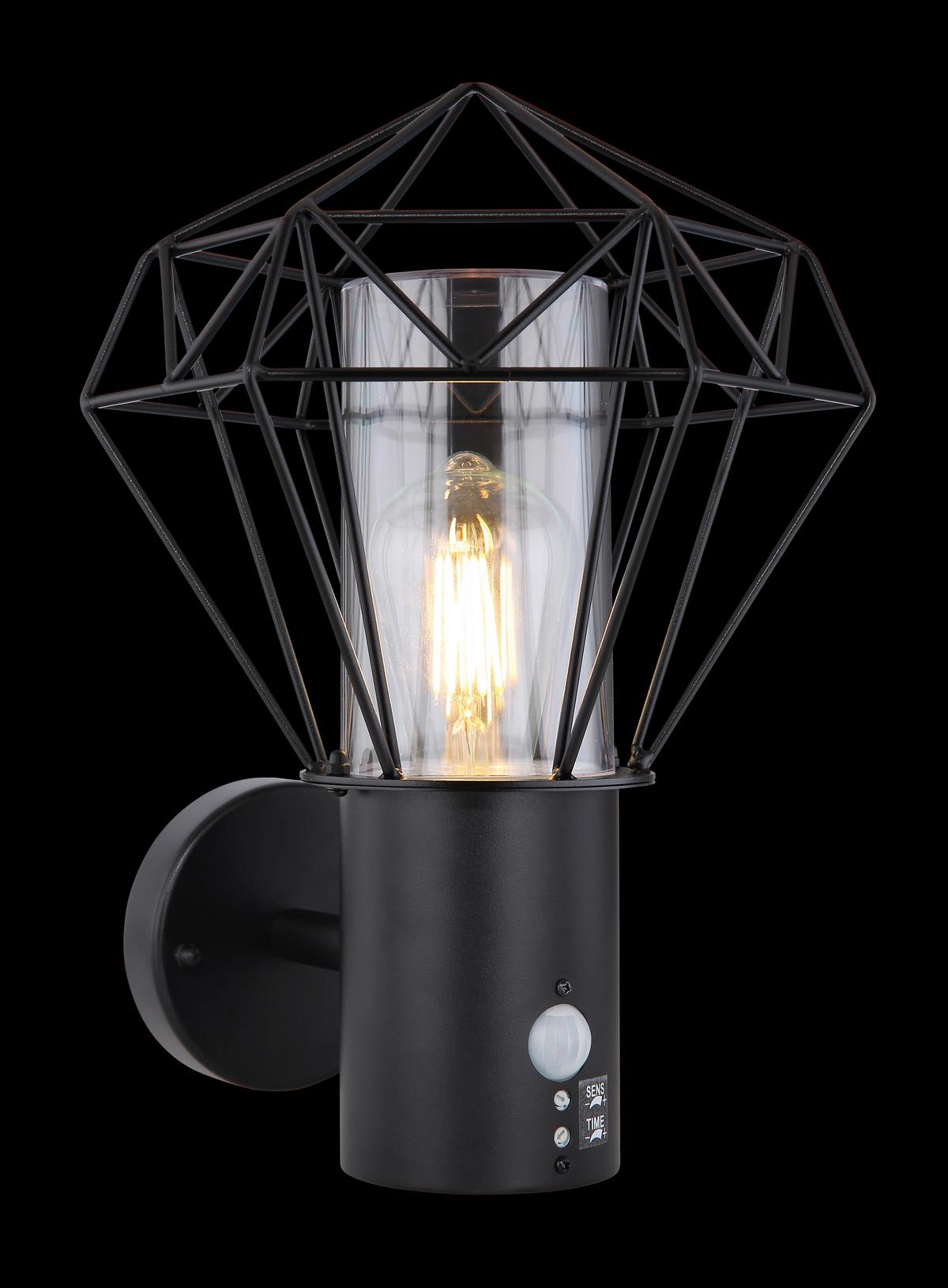 Außenleuchte + Bewegungsmelder Horace 15 Watt Edelstahl - Klar/Schwarz, Basics, Kunststoff/Metall (22,5/27,5/34cm) - Globo