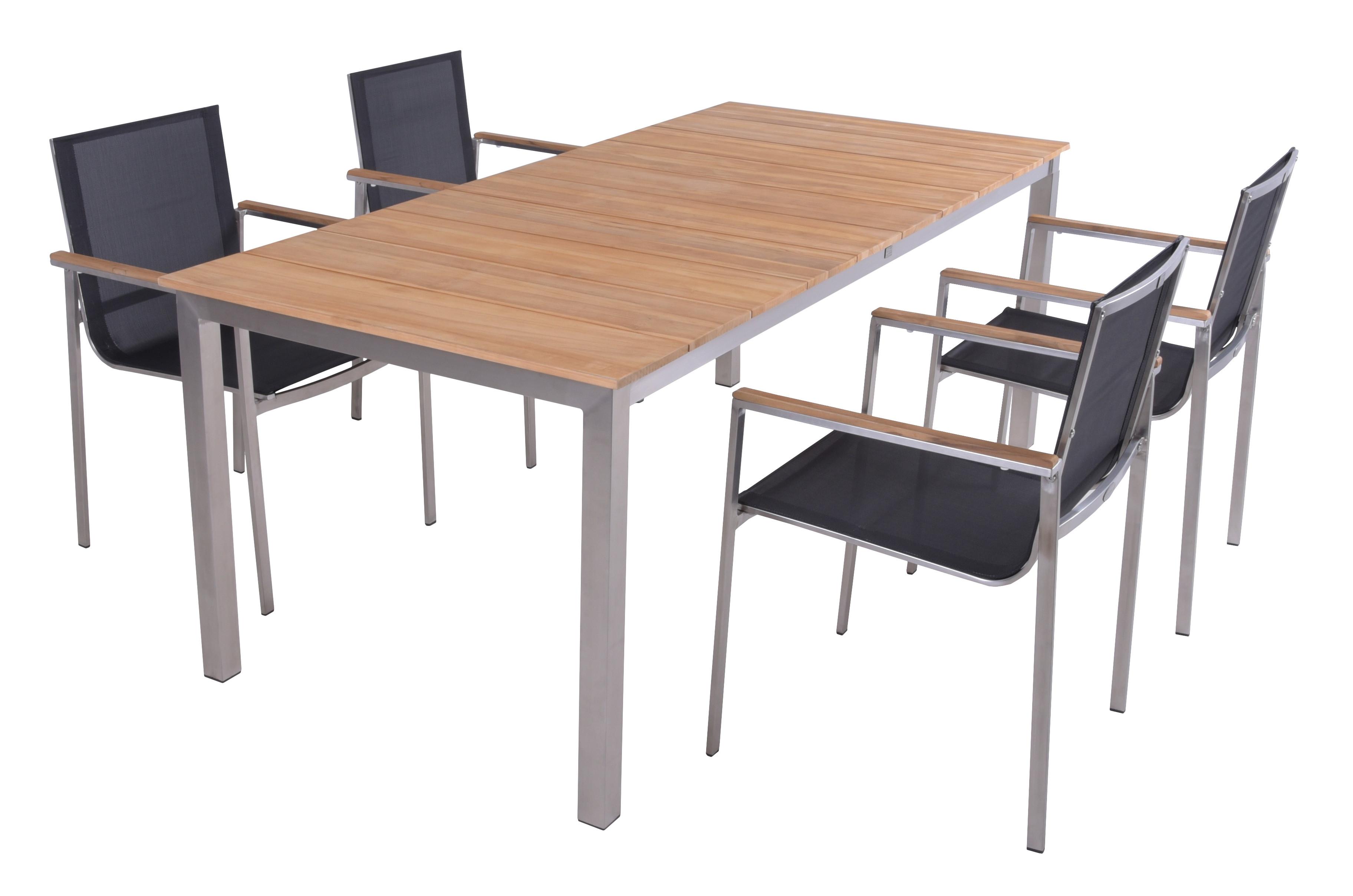 Tischgruppe Dallas/Denver - Dunkelgrau/Silberfarben, Basics, Holz/Kunststoff - Gardenson