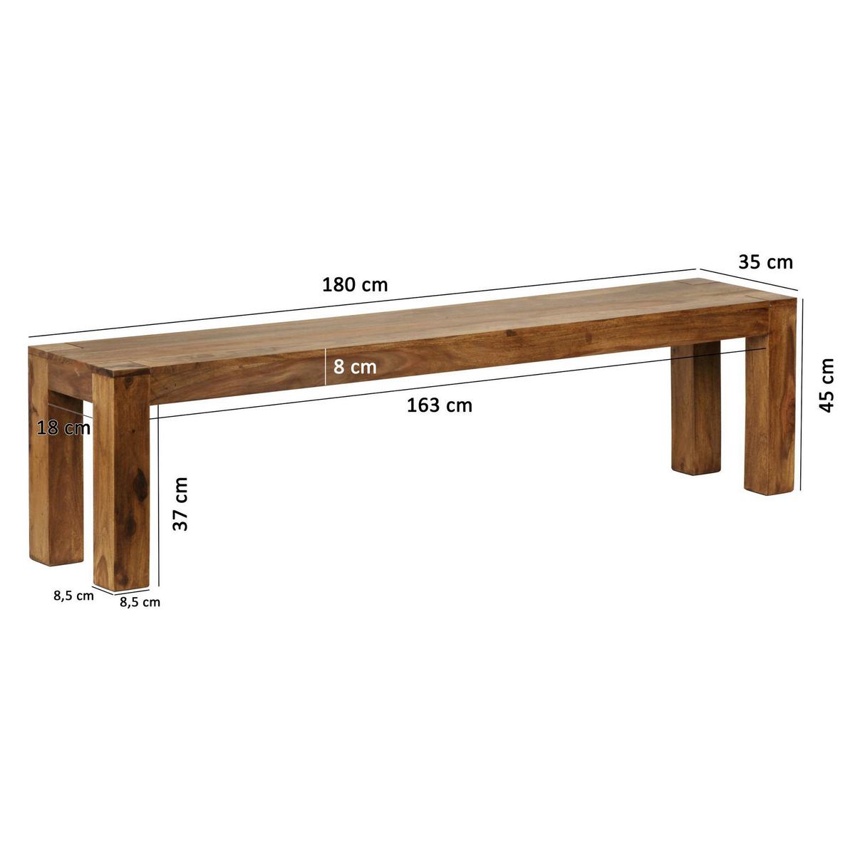 Sitzbank Mumbai Sheeshamholz Massiv, B: 180cm - Sheeshamfarben, MODERN, Holz (180/45/35cm) - MID.YOU