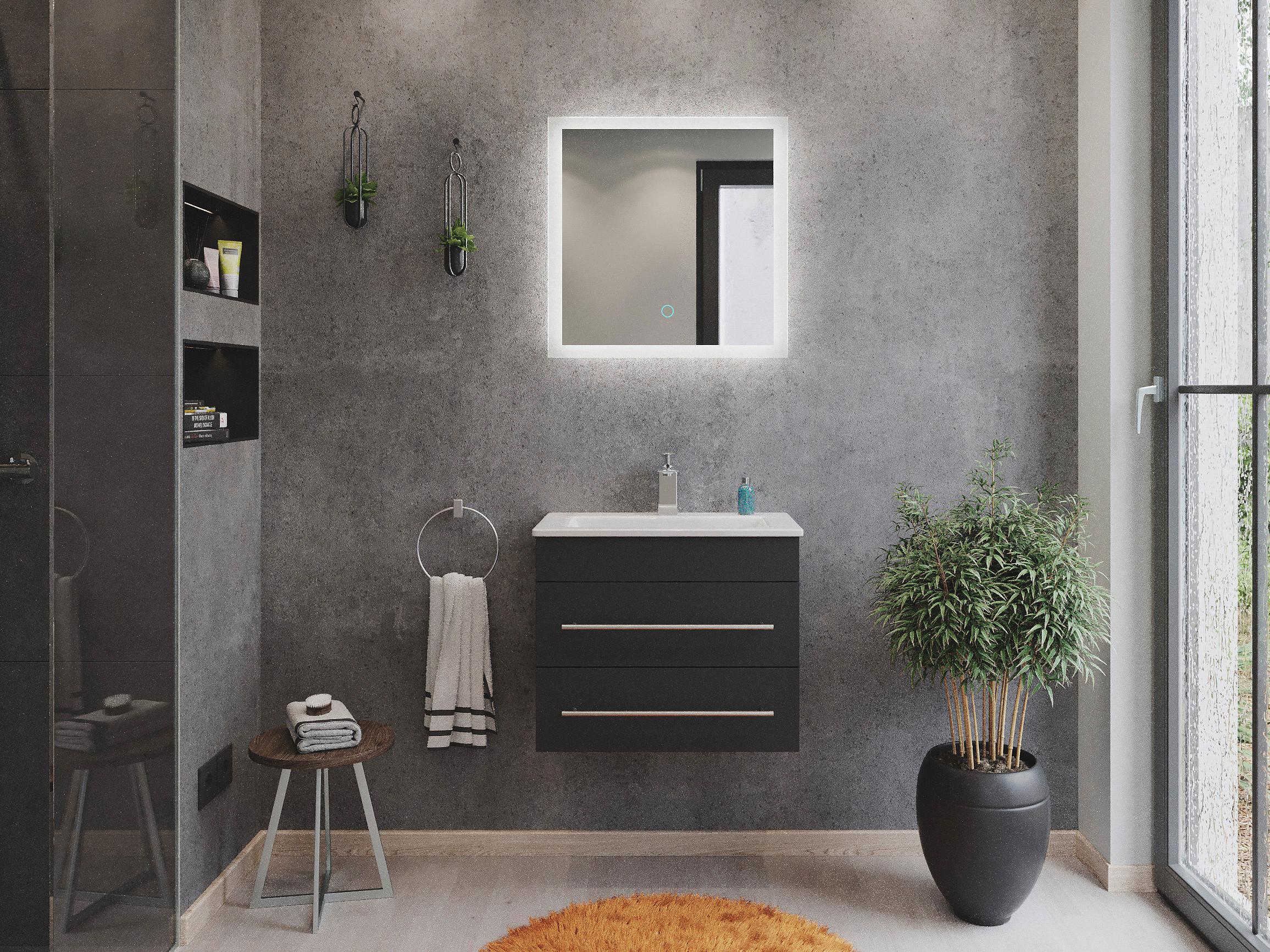 Badezimmer Portus Graphitfarben B: 60,6cm - Graphitfarben/Weiß, MODERN, Keramik/Holzwerkstoff (60,6cm) - MID.YOU