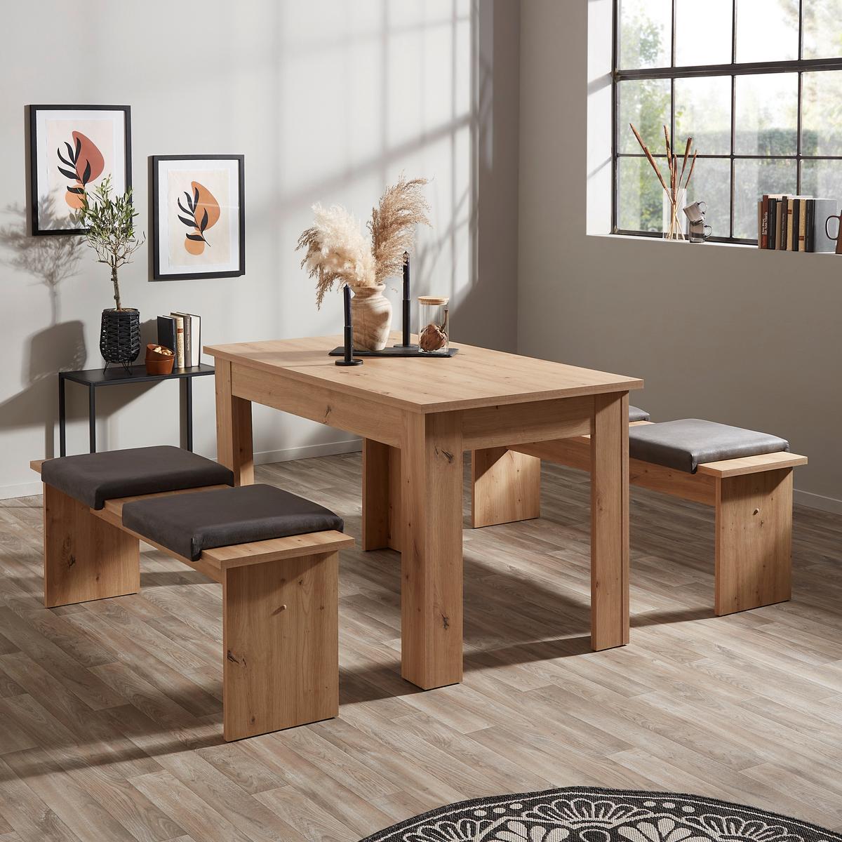 Essgruppe Paris 3-Tlg. Eiche Artisan Dekor - Eiche Artisan, KONVENTIONELL, Holzwerkstoff (137/77/75cm)
