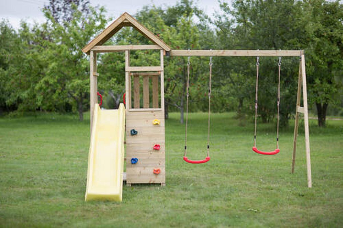 Spielturm Giraffe Gelb/Naturfarben, B: 340 cm - Gelb/Naturfarben, KONVENTIONELL, Holz (340/270/280cm)