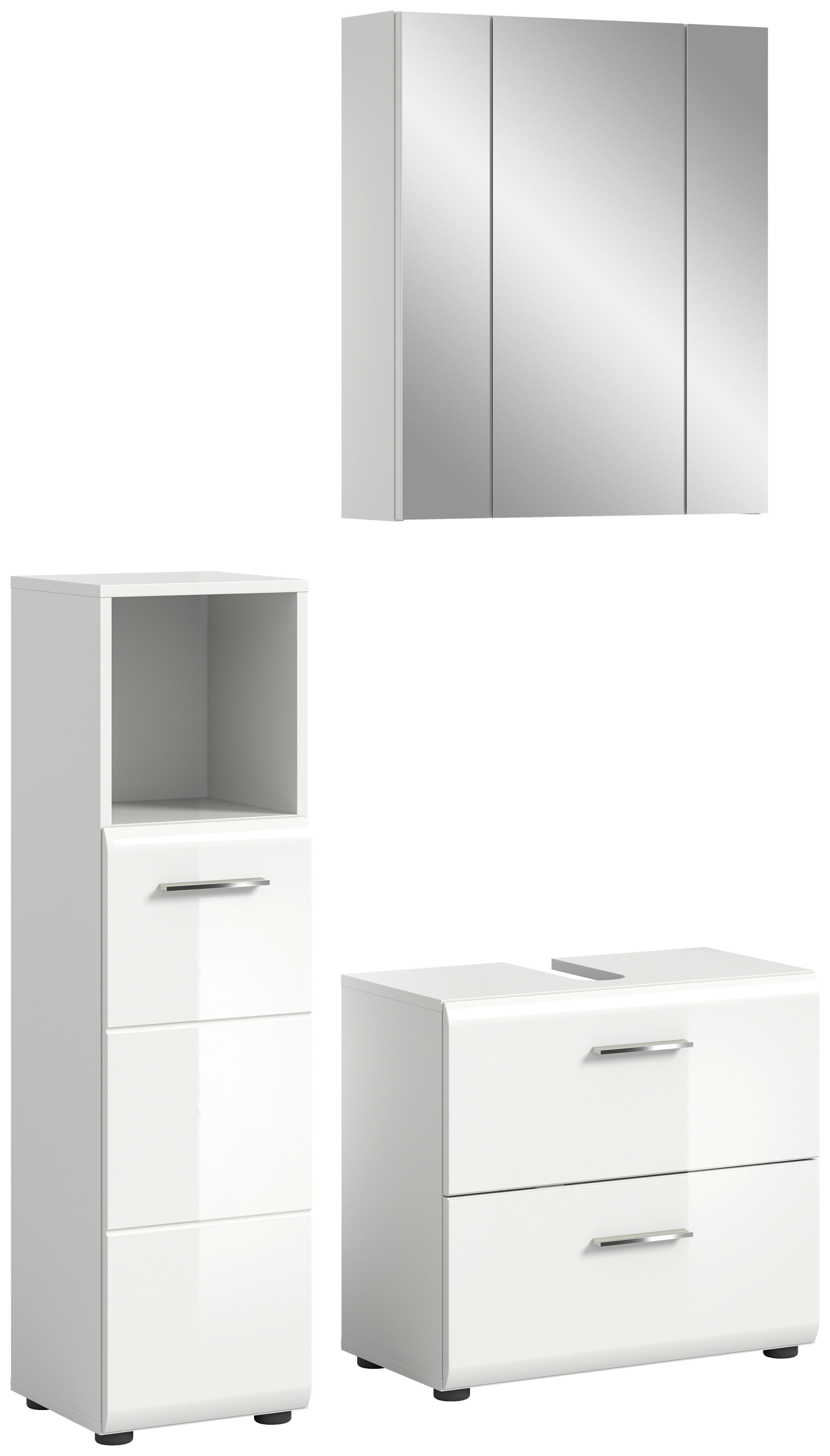 Badezimmer Ice Weiß Hg B: 90 cm - Weiß Hochglanz/Schwarz, MODERN, Glas/Holzwerkstoff (90cm) - MID.YOU