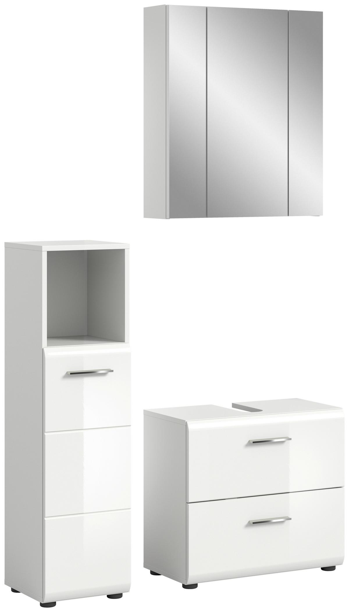 Badezimmer Ice Weiß Hg B: 90 cm - Weiß Hochglanz/Schwarz, MODERN, Glas/Holzwerkstoff (90cm) - MID.YOU