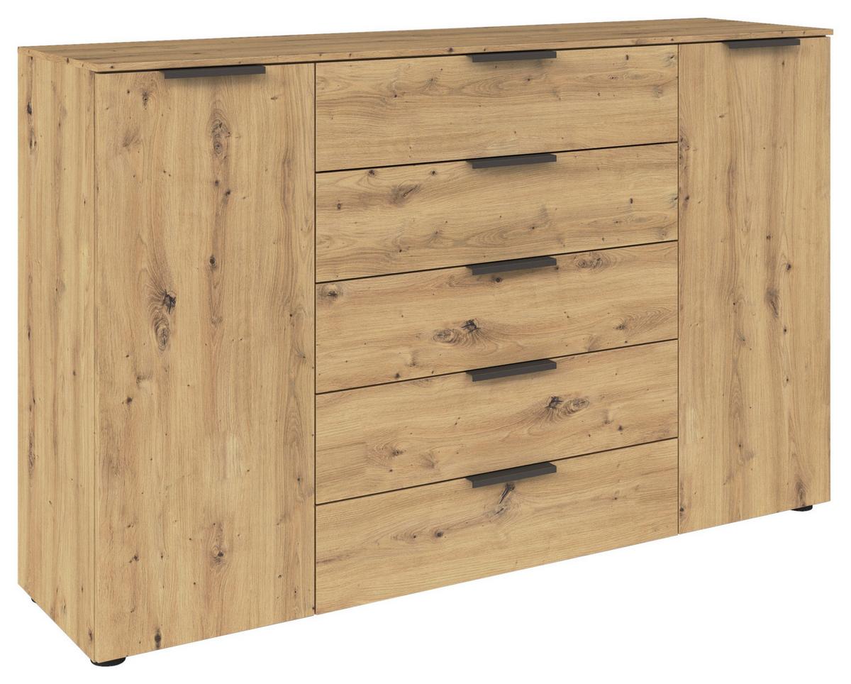 Kommode Flipp Eiche/Graphitfarben B: 160 cm - Schwarz/Graphitfarben, MODERN, Holzwerkstoff (160/100/42cm) - Rauch Möbel