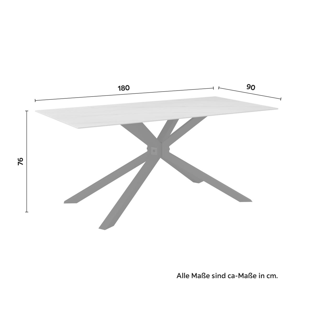 Jídelní stůl Livan bílý s rovnou hranou - bílá/černá, Moderní, kov/kámen (180/90/76cm) - Bessagi Home