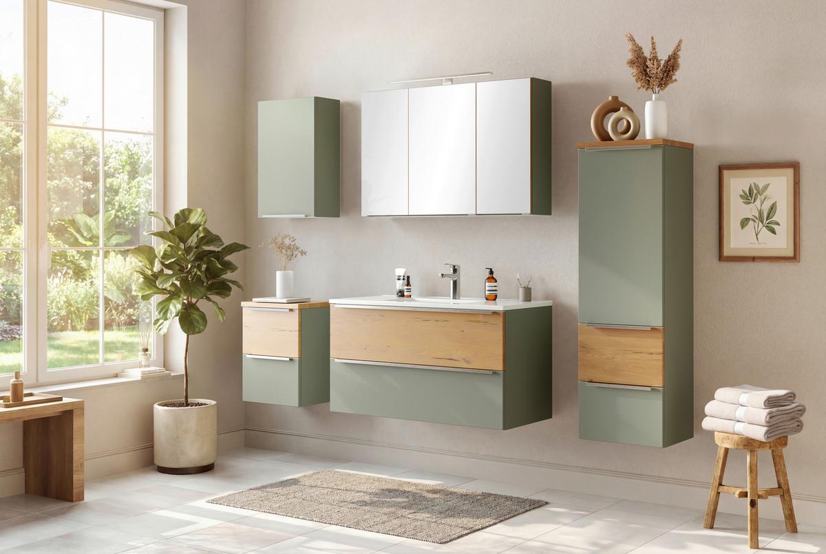 Midischrank Verona Schilfgrün/Wildeiche B: 40cm - Schilfgrün/Wildeiche, Trend, Holzwerkstoff (40/130/35cm) - Held