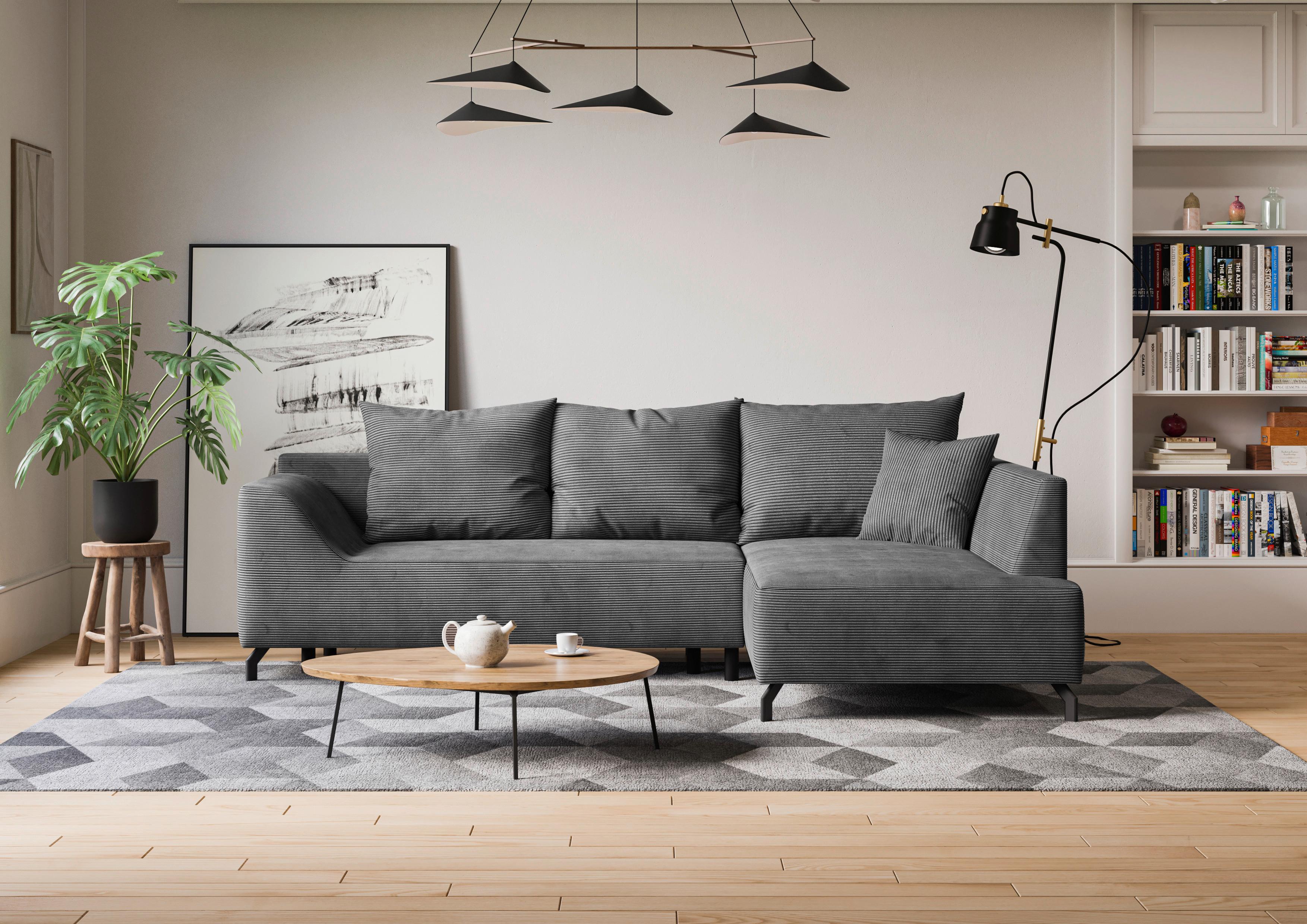 Eckschlafsofa Asolo Silberfarben S:273x167cm - Silberfarben/Schwarz, Design, Textil (273/167cm) - MID.YOU