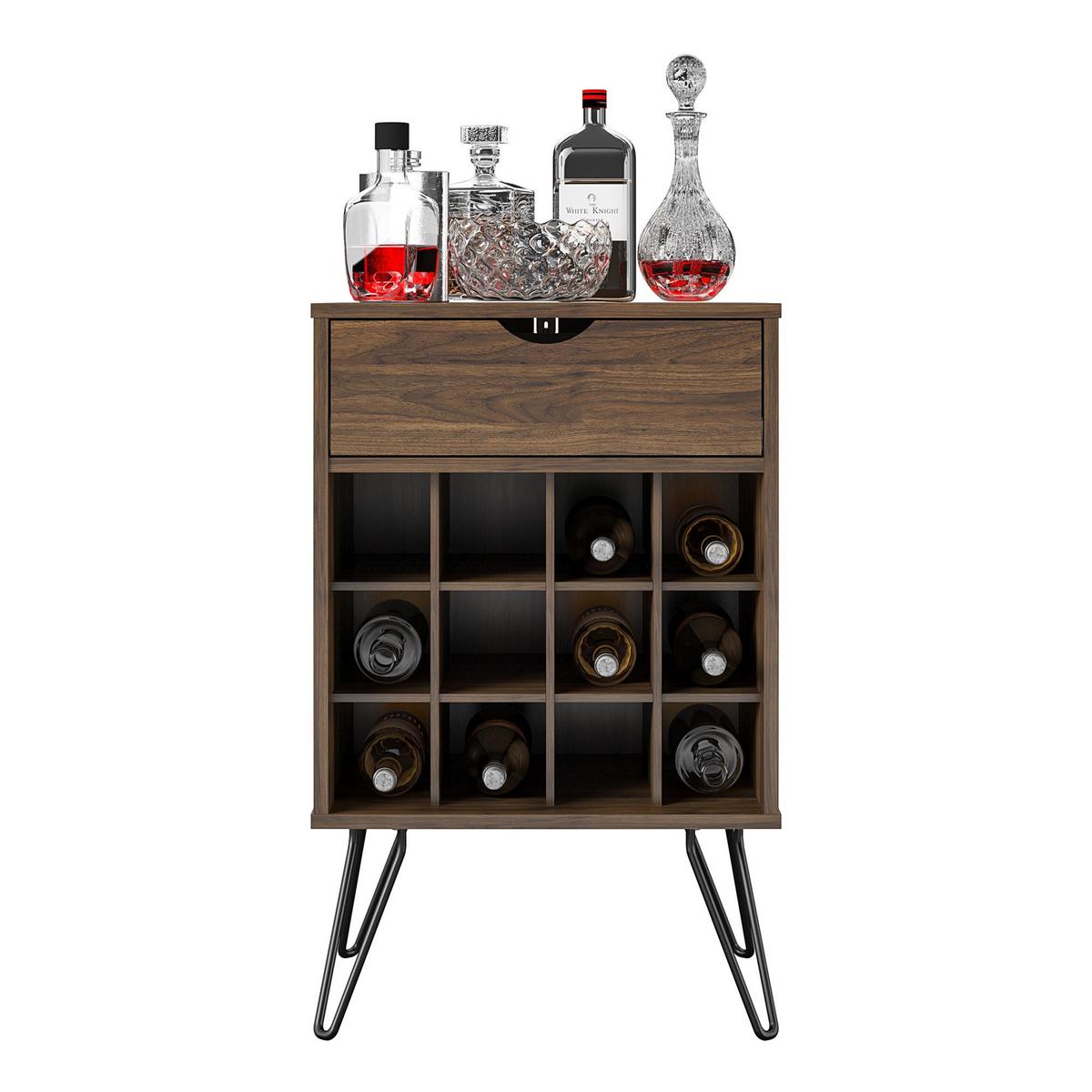 Weinregal Concord Walnussfarben H: 80 cm - Walnussfarben/Schwarz, Design, Holzwerkstoff/Metall (51/80/45cm) - MID.YOU