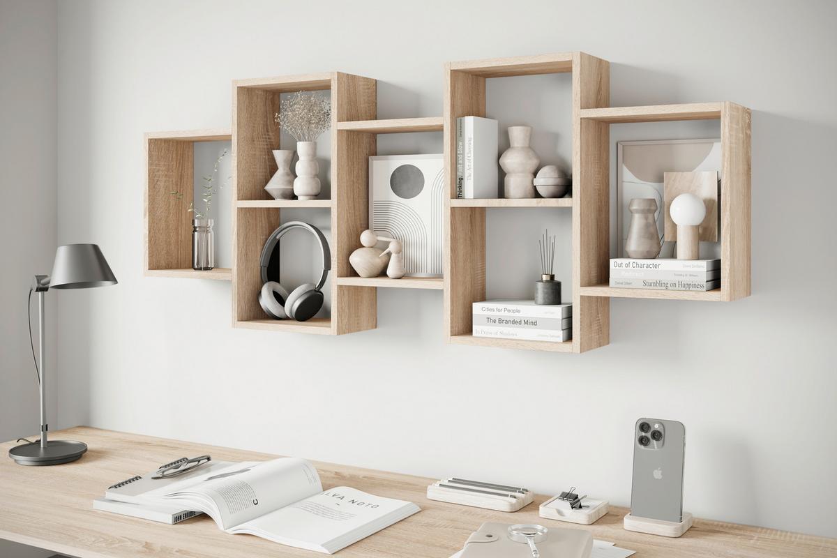 Wandregal Trio Sonoma Eiche Dekor B: 160,8cm - Sonoma Eiche, Basics, Holzwerkstoff (160,8/65/18cm)