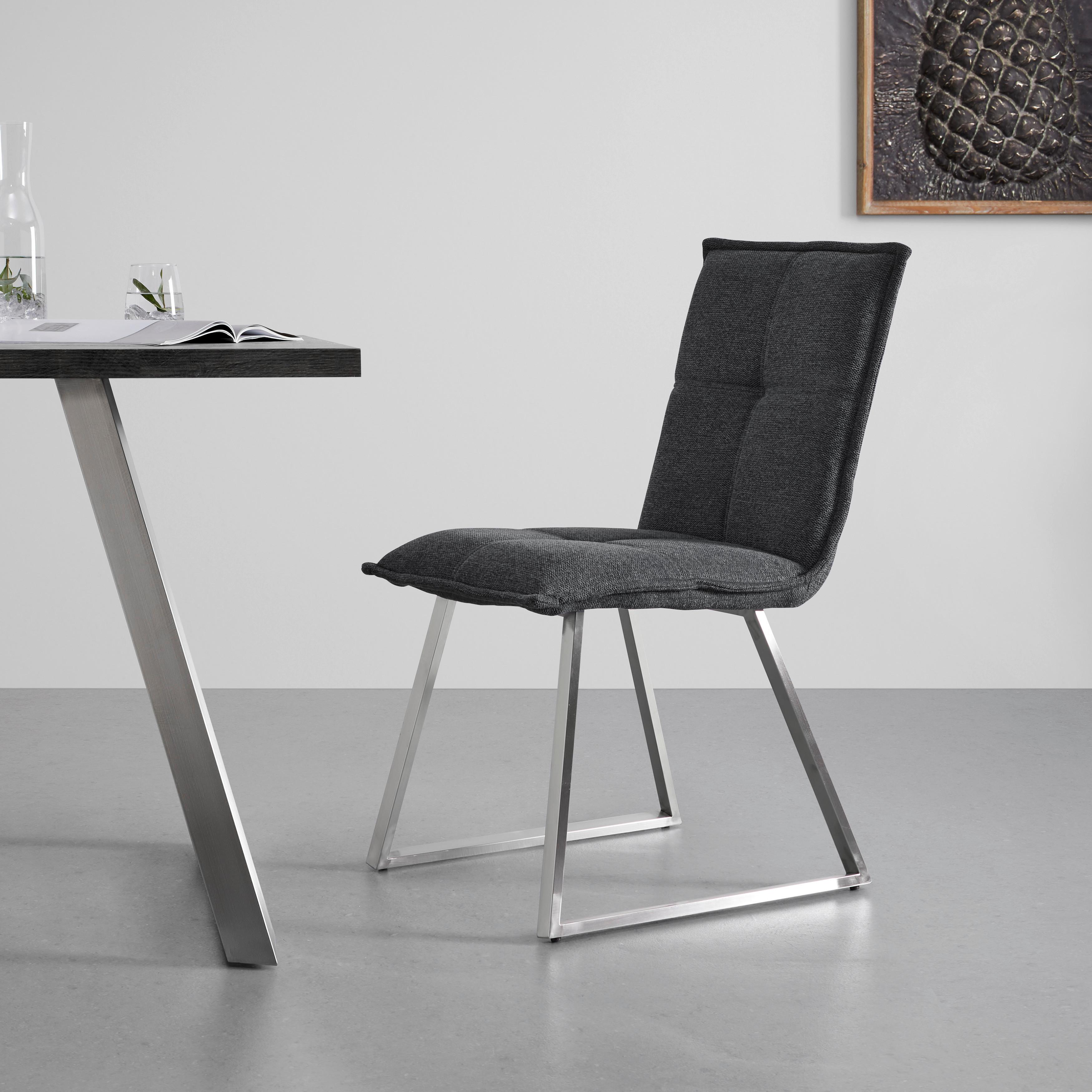 Židle Emilio tmavě šedá - tmavě šedá/barvy nerez oceli, Moderní, kov/dřevo (46/85/55cm) - Bessagi Home