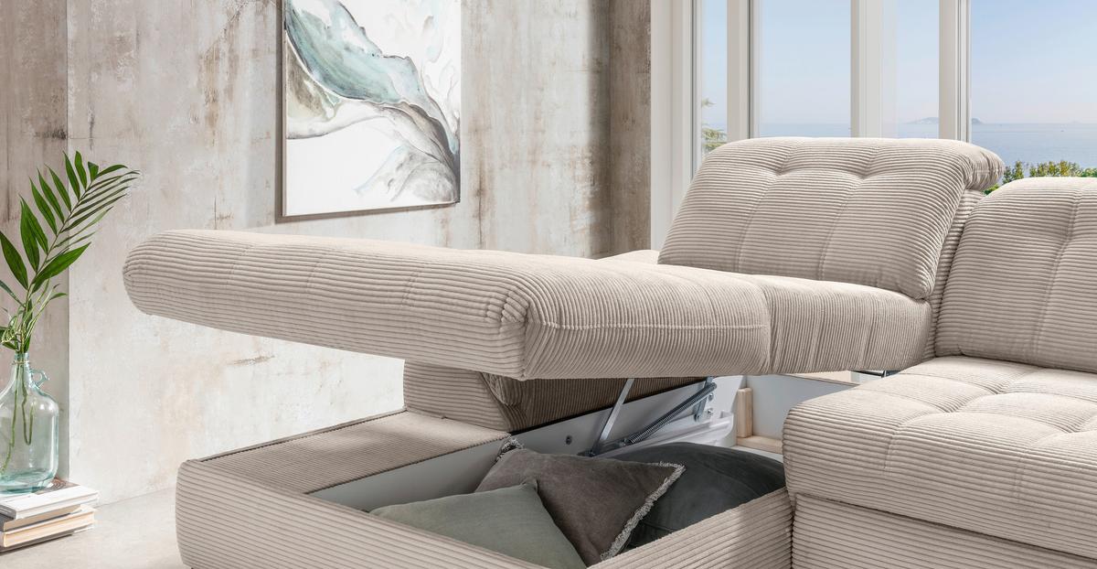 Eckschlafsofa Delphino, Beige S: 189x273 cm - Beige/Schwarz, MODERN, Textil (189/273cm) - Livetastic