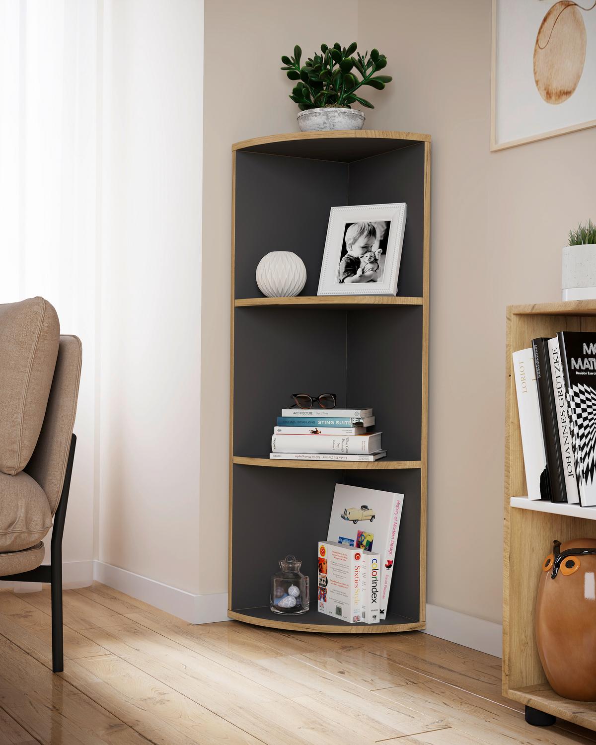 Eckregal Salia Anthrazit/Honigreiche B: 33 cm - Honigeiche/Anthrazit, Design, Holzwerkstoff (33/110/33cm) - Livetastic