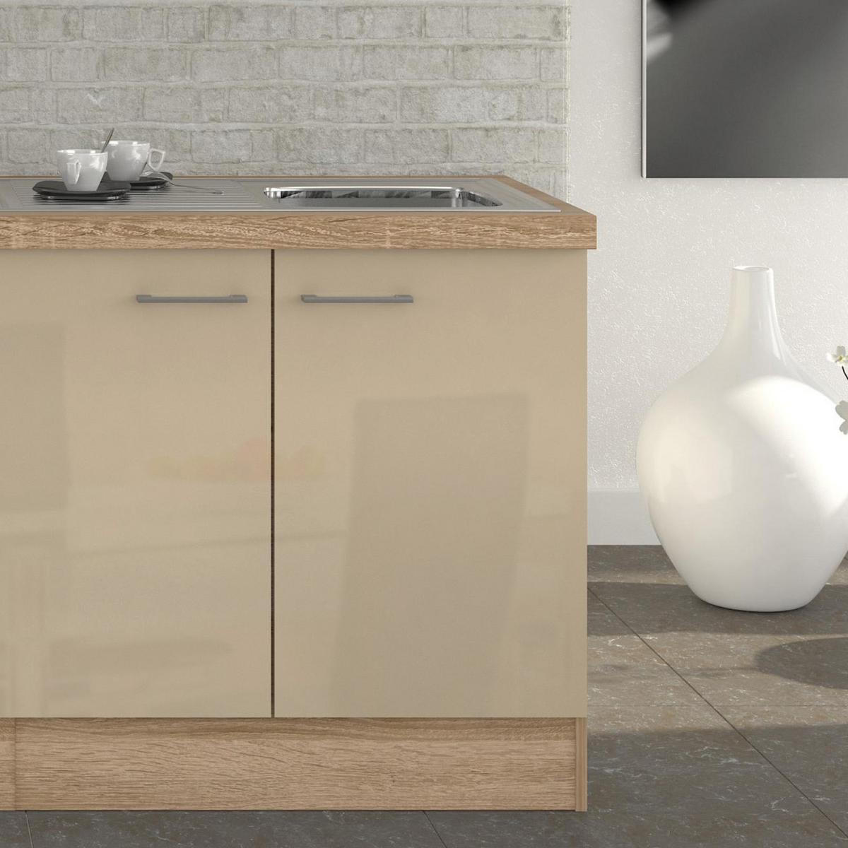 Küchenzeile Nepal mit Geräten 210 cm Kaschmir/Eiche Dekor - Kaschmir/Sonoma Eiche, MODERN, Holzwerkstoff (210cm) - FlexWell
