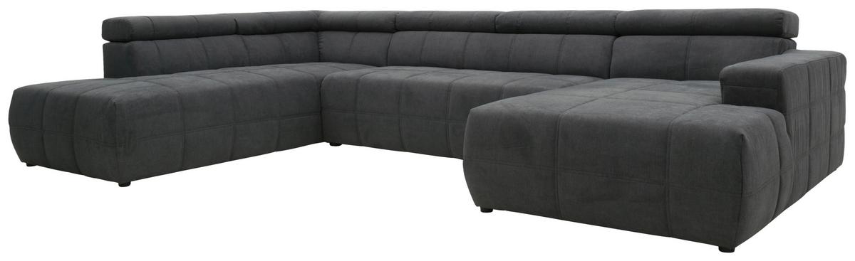 Wohnlandschaft Brandon Dunkelgrau Mikrofaser - Dunkelgrau/Schwarz, Design, Textil (228/359/175cm) - MID.YOU