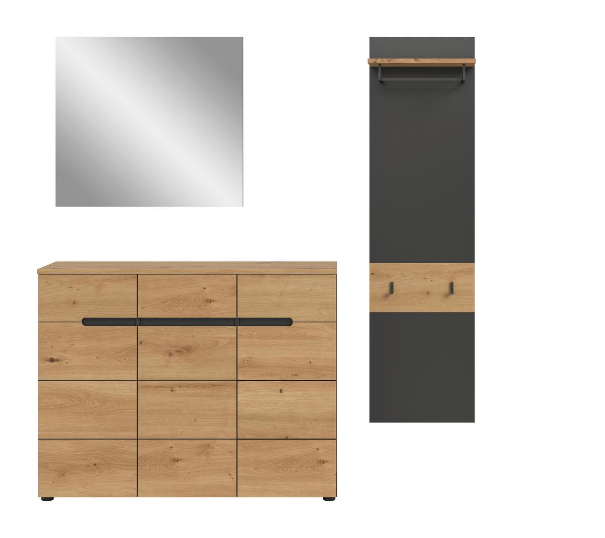 Garderobe Canu 3-teilig Eiche Artisan/grau B: 180 Cm - Eiche Artisan, Design, Holzwerkstoff (180/190/37cm) - Livetastic