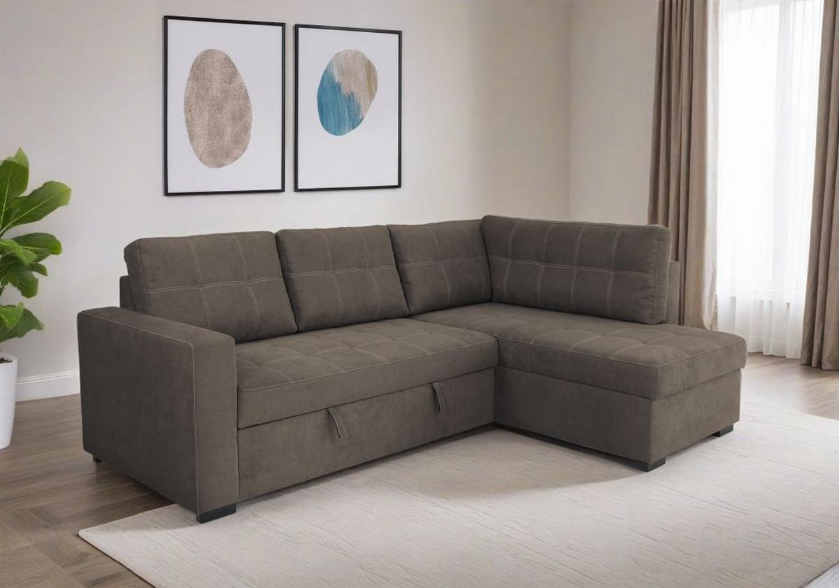 Rohová sedačka DON, oboustranná, šedohnědá - černá/šedavě hnědá, Design, kov/dřevo (248/172cm)