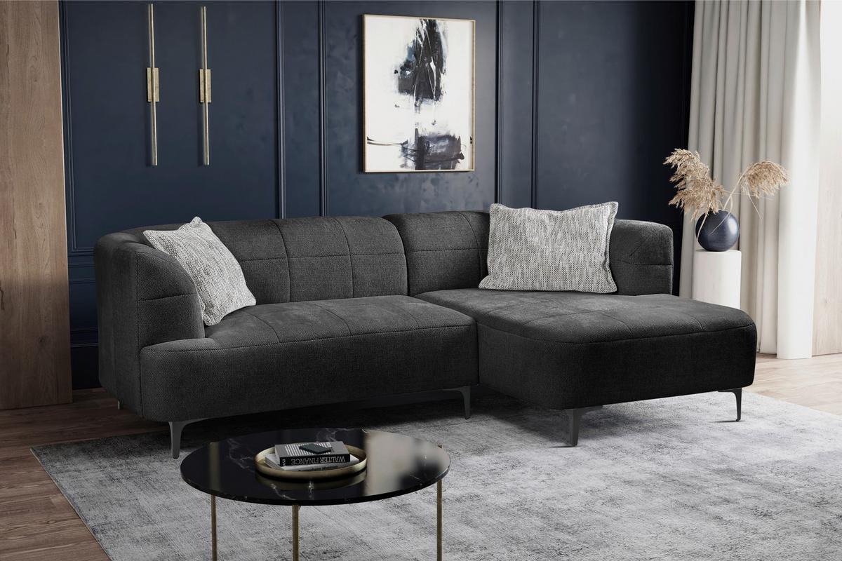 Ecksofa Lou Dunkelgrün/schwarz, 247 Cm - Dunkelgrün/Schwarz, Design, Textil (247/158cm) - MID.YOU