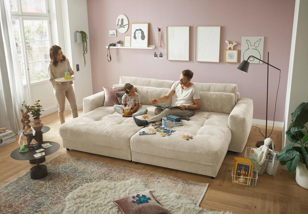 Mega pohovka LOVESEAT krémová - čierna/krémová, Konventionell, kompozitné drevo/textil (292/90/194cm) - MID.YOU