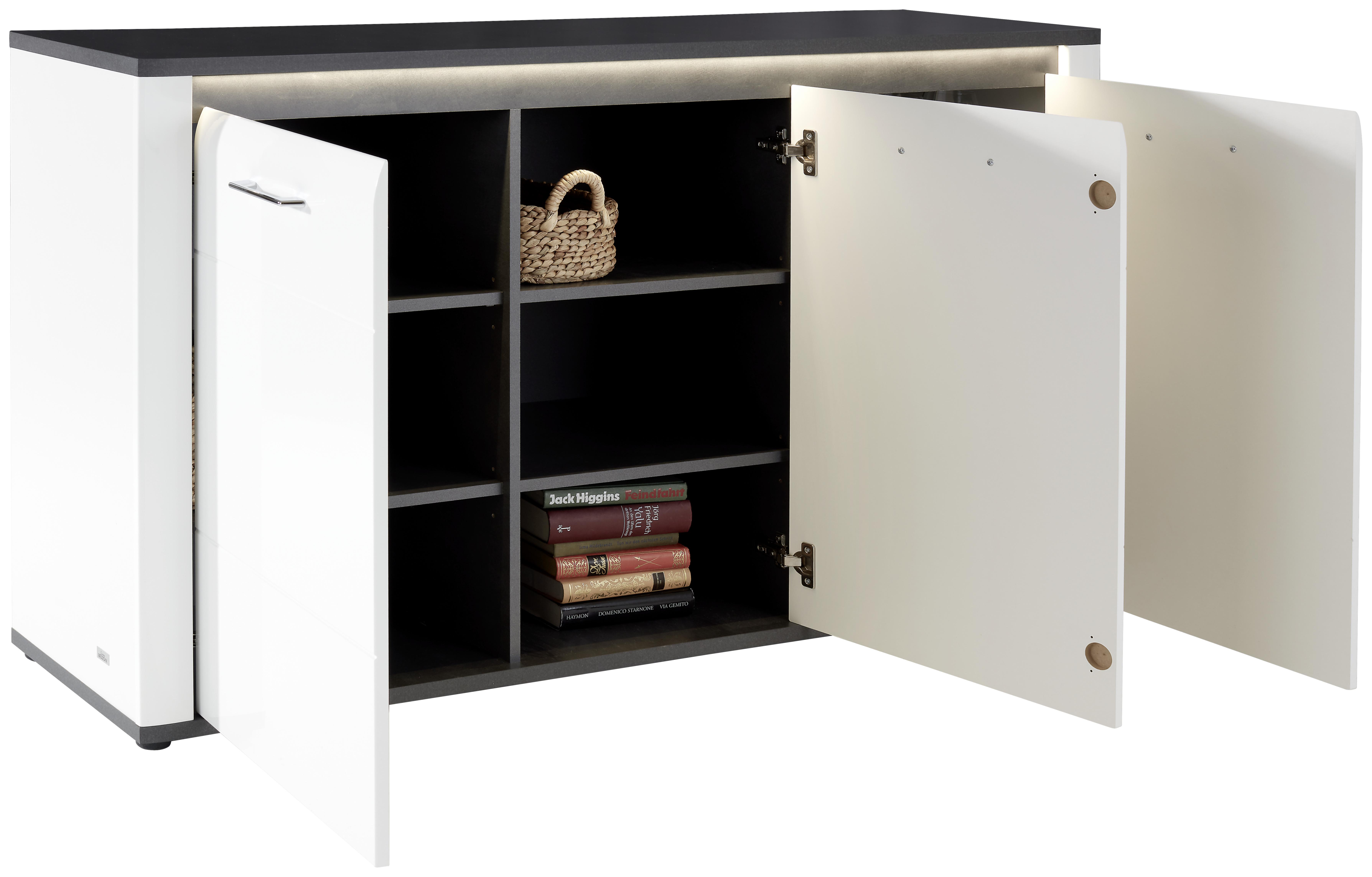 Sideboard mit Beleuchtung B 156,3 cm Alassio, Weiß - Schwarz/Graphitfarben, MODERN, Holzwerkstoff (156,4/86,2/40,7cm) - Luca Bessoni