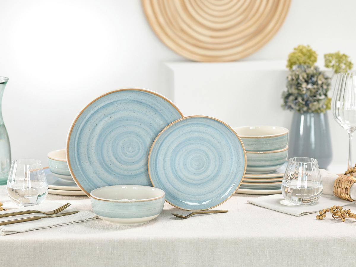 Taflservice Steinzeug 12 -Teilig. Creme/Azurblau - Azurblau/Creme, Basics, Keramik - Creatable