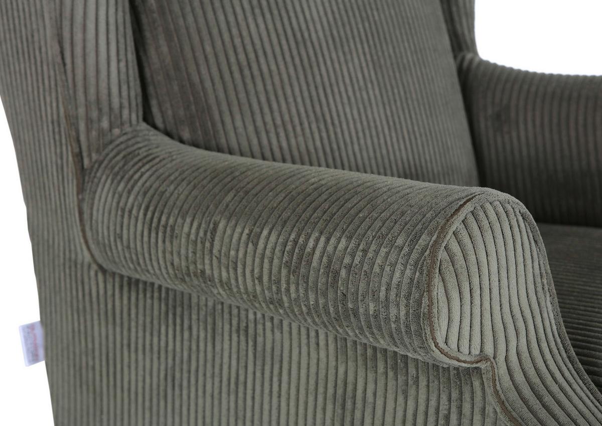 Křeslo - ušák VIOLA, olivově zelený manšestr - černá/olivově zelená, dřevo/textil (82/95/85cm) - Mömax