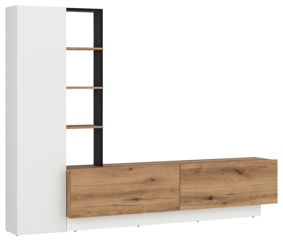 Szekrénysor Tevisa - tölgyfa színű/fekete, Modern, faalapú anyag (230/180/41,6cm)