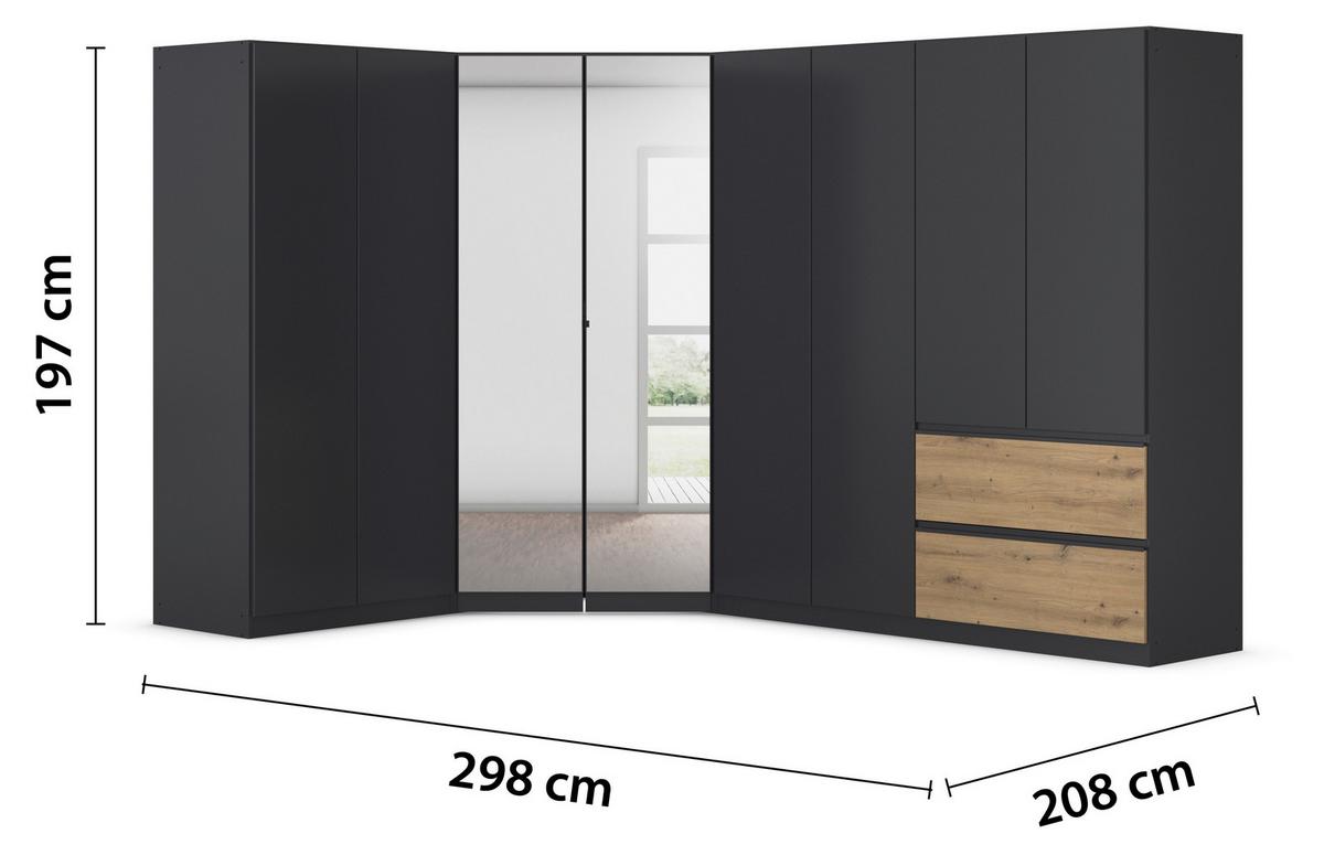 Eckkleiderschrank Costa Grau Eiche Artisan Dekor - Eiche Artisan/Grau, MODERN, Holzwerkstoff (208/197/298cm) - Rauch Möbel