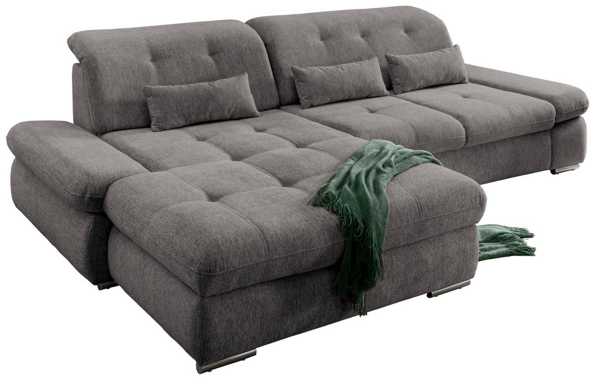 Grau-braunes Ecksofa mit Nierenkissen, verstellbaren Kopfteilen und Armlehnen