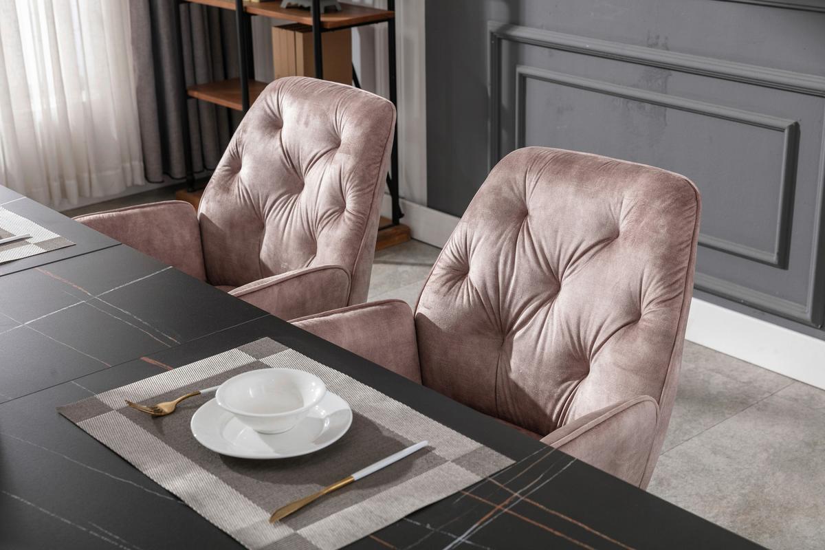 Esszimmerstuhl Sarina Beige/ Schwarz Gepolstert 2-Er Set - Beige/Schwarz, Basics, Textil/Metall (59,9/89/62cm) - MID.YOU