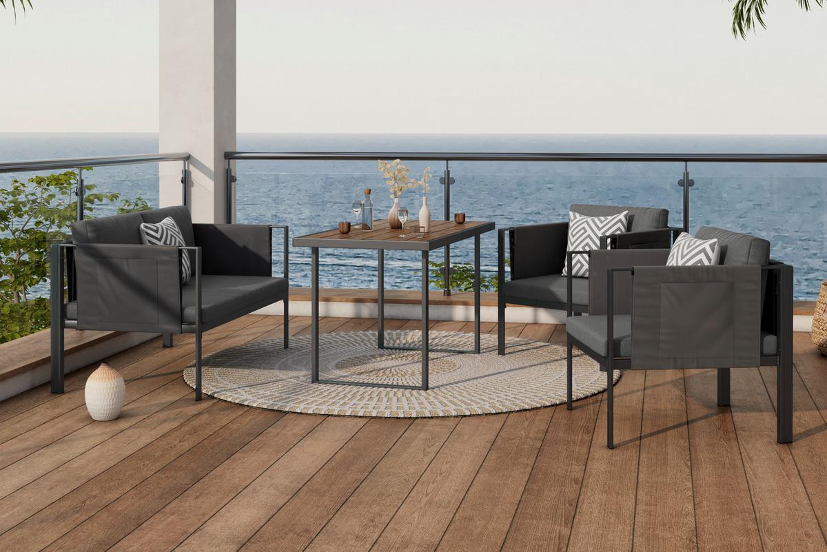 Loungegarnitur 4-tlg Padua Metall/kunststoff Mit Kissen - Dunkelgrau/Schwarz, MODERN, Holz/Kunststoff - Beldano