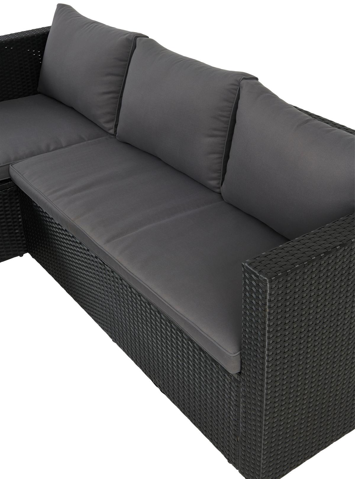 Loungegarnitur 3-Tlg. Bergen Stahl/Polyrattan mit Kissen - Dunkelgrau/Schwarz, MODERN, Glas/Kunststoff
