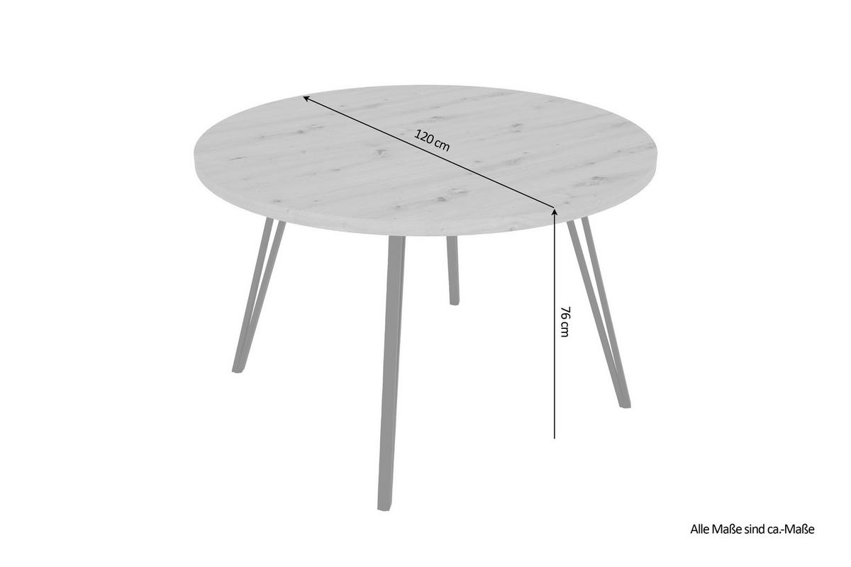 Esstisch Rund Marta 120x76cm Eiche Artisan/schwarz - Schwarz/Eiche Artisan, LIFESTYLE, Holzwerkstoff/Metall (120/120/76cm) - MID.YOU