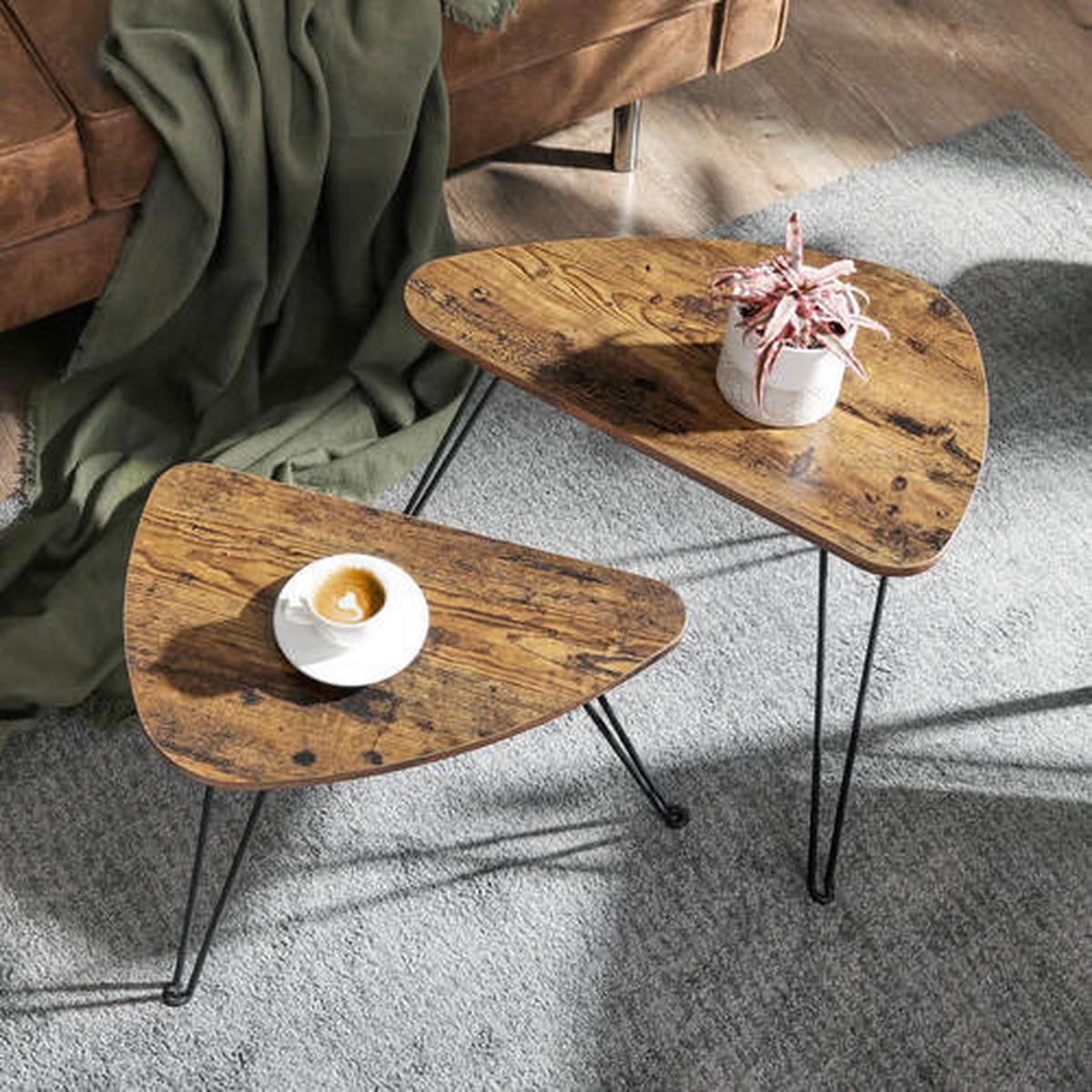 Couchtisch 2-teiliges Set Vintage, Braun, Schwarz - Schwarz/Braun, Trend, Holzwerkstoff/Metall (52-60/31,5-38/42,5-47,5cm) - Boxxx