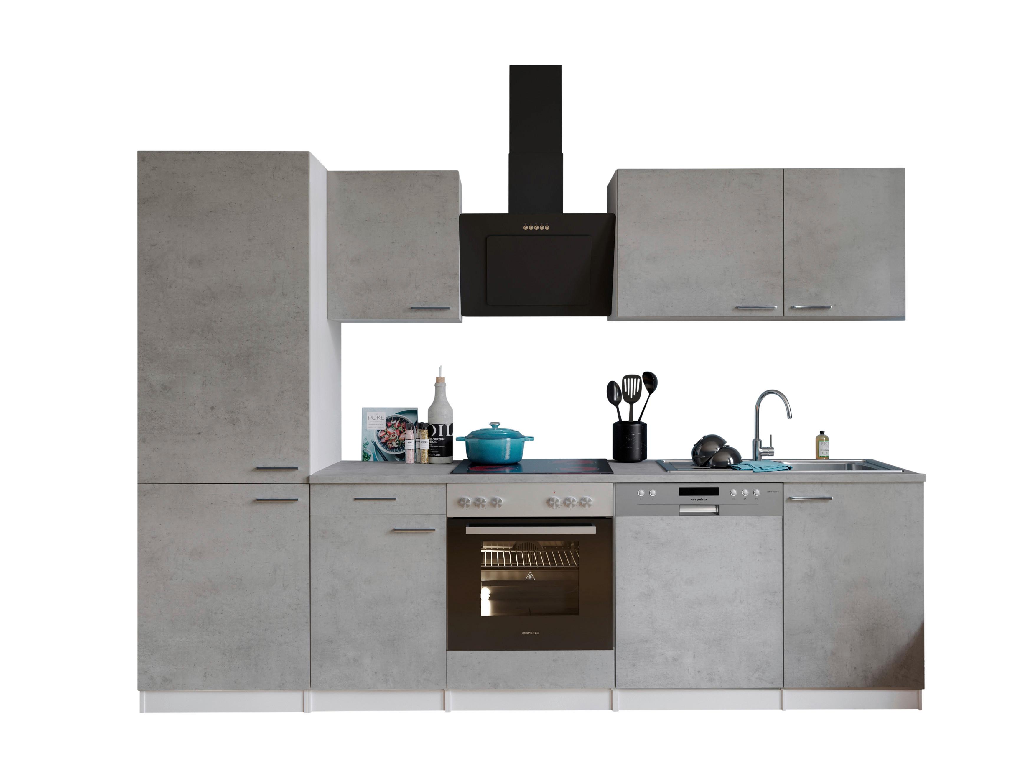 Küchenblock Malia B: 280 Cm Grau, Mit Geräte - Weiß/Grau, Basics, Holzwerkstoff (280cm) - Respekta