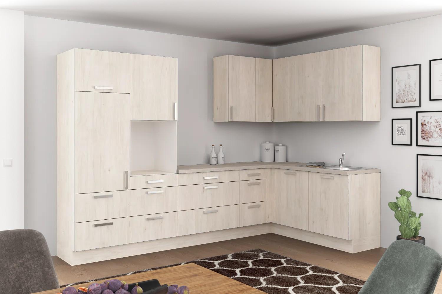 Eckküche Ip1200 Ohne Geräte 320x185 Cm Seeahorn Dekor - Ahornfarben, Basics (320/185cm)